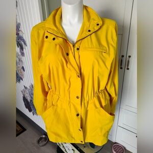 VINTAGE Cindy Bai Long Hooded Raincoat Vented Parka Women's Canary Yellow Sz Lg